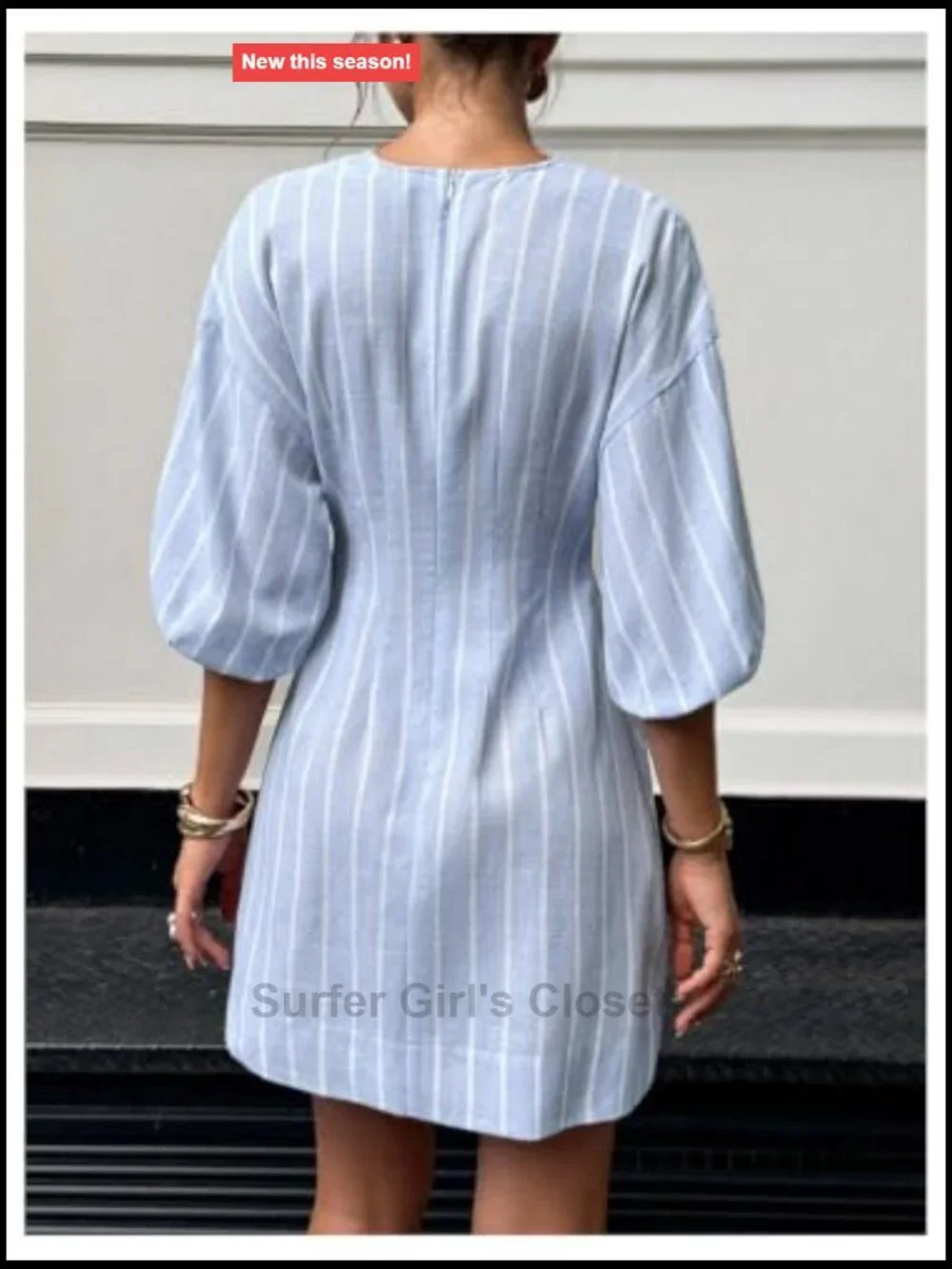Women's Striped Knit Shirt Dress Notch V Neck 3/4 Sleeve Business Casual